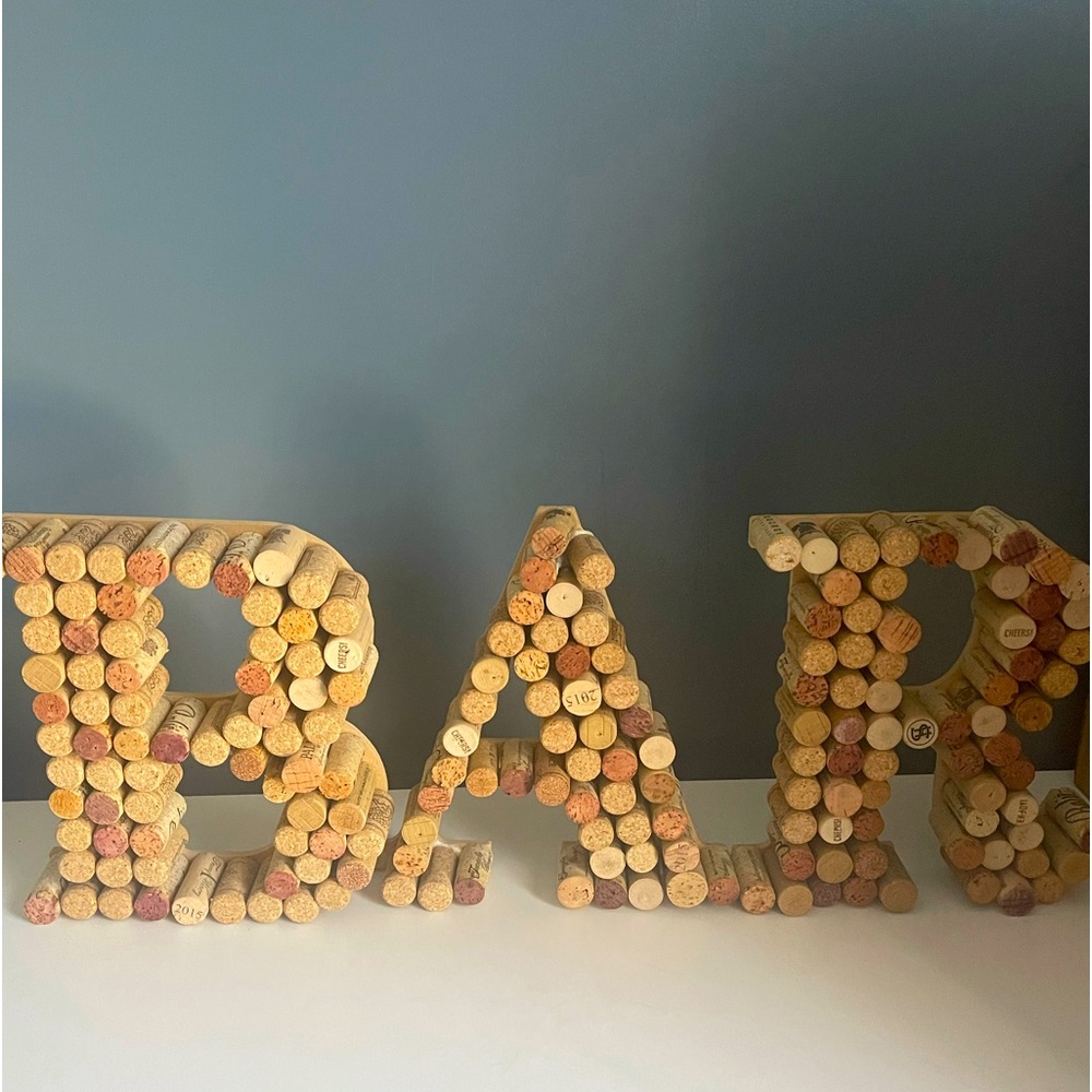 Bar sign made out of wine corks